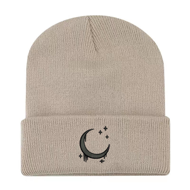 Embroidered Moon & Stars Knit Beanie Hat