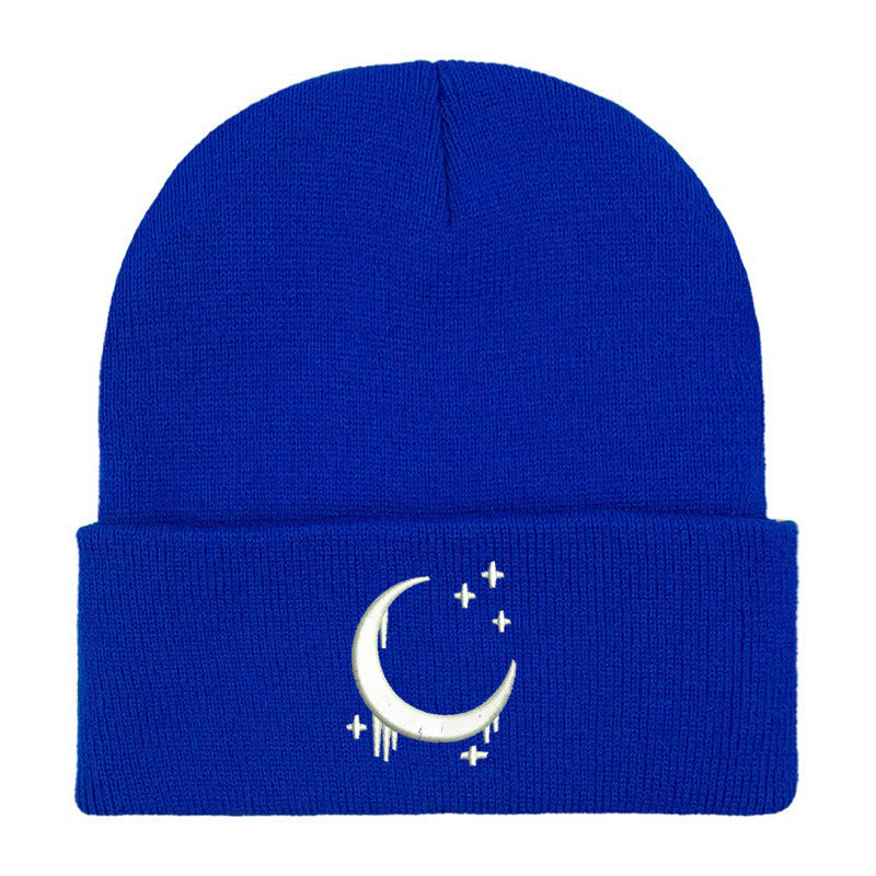 Embroidered Moon & Stars Knit Beanie Hat