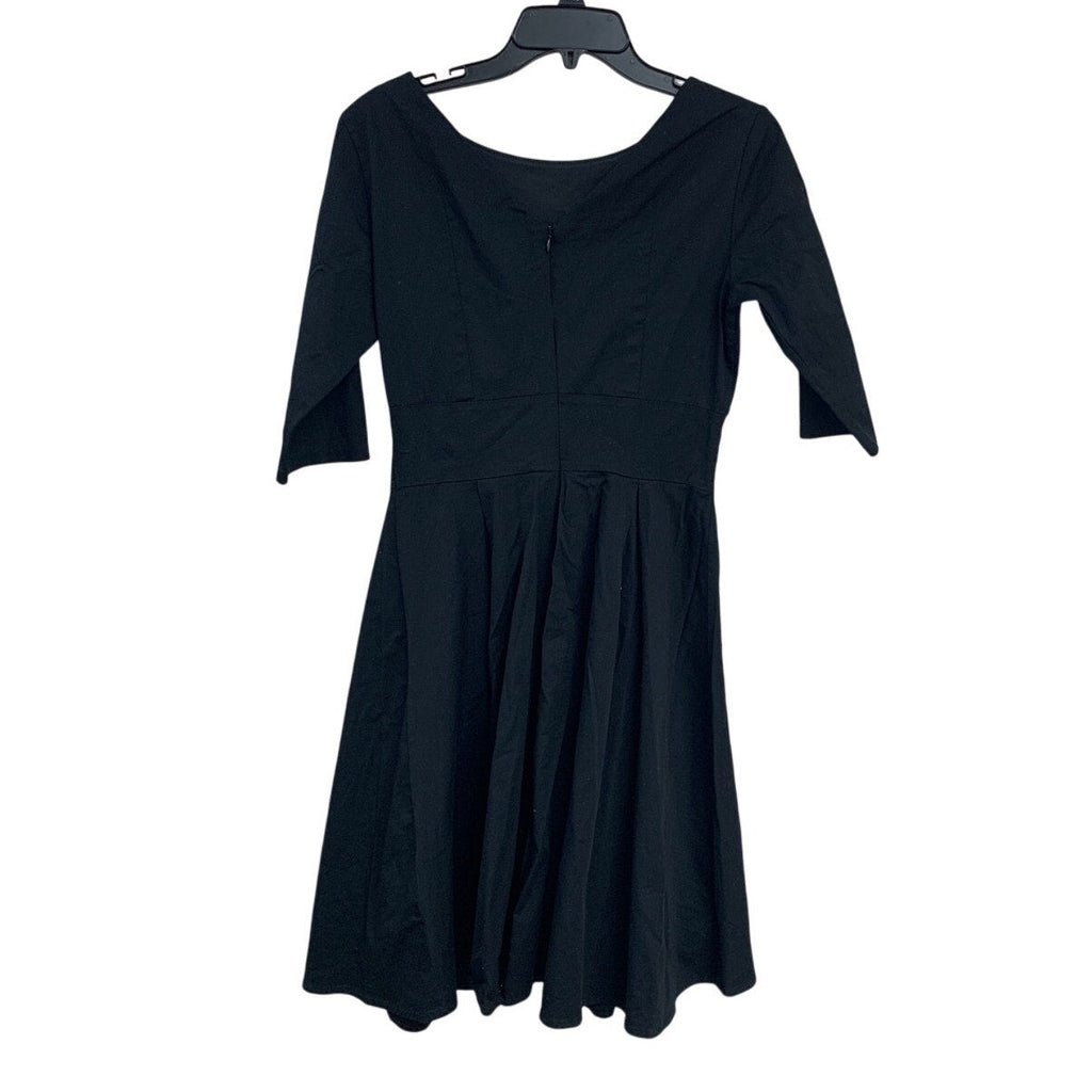 Mint Limit Womens Medium Solid Black Goth Half Sleeve Pleated Skirt A Line Dress