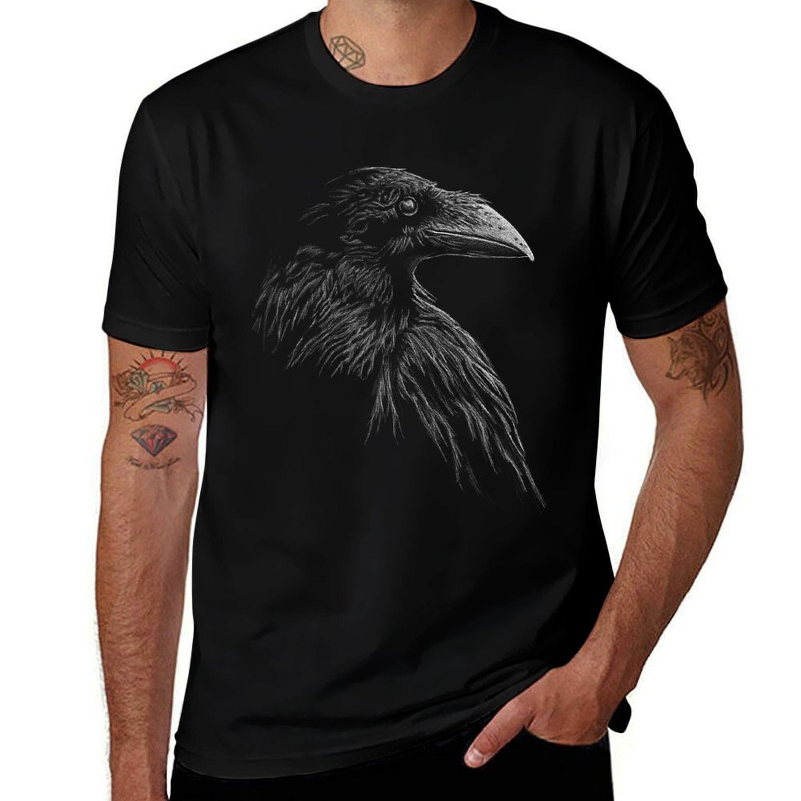 Mystical Black Raven Illustration Goth Viking Crow Artwork  Odor-resistant T-Shirt