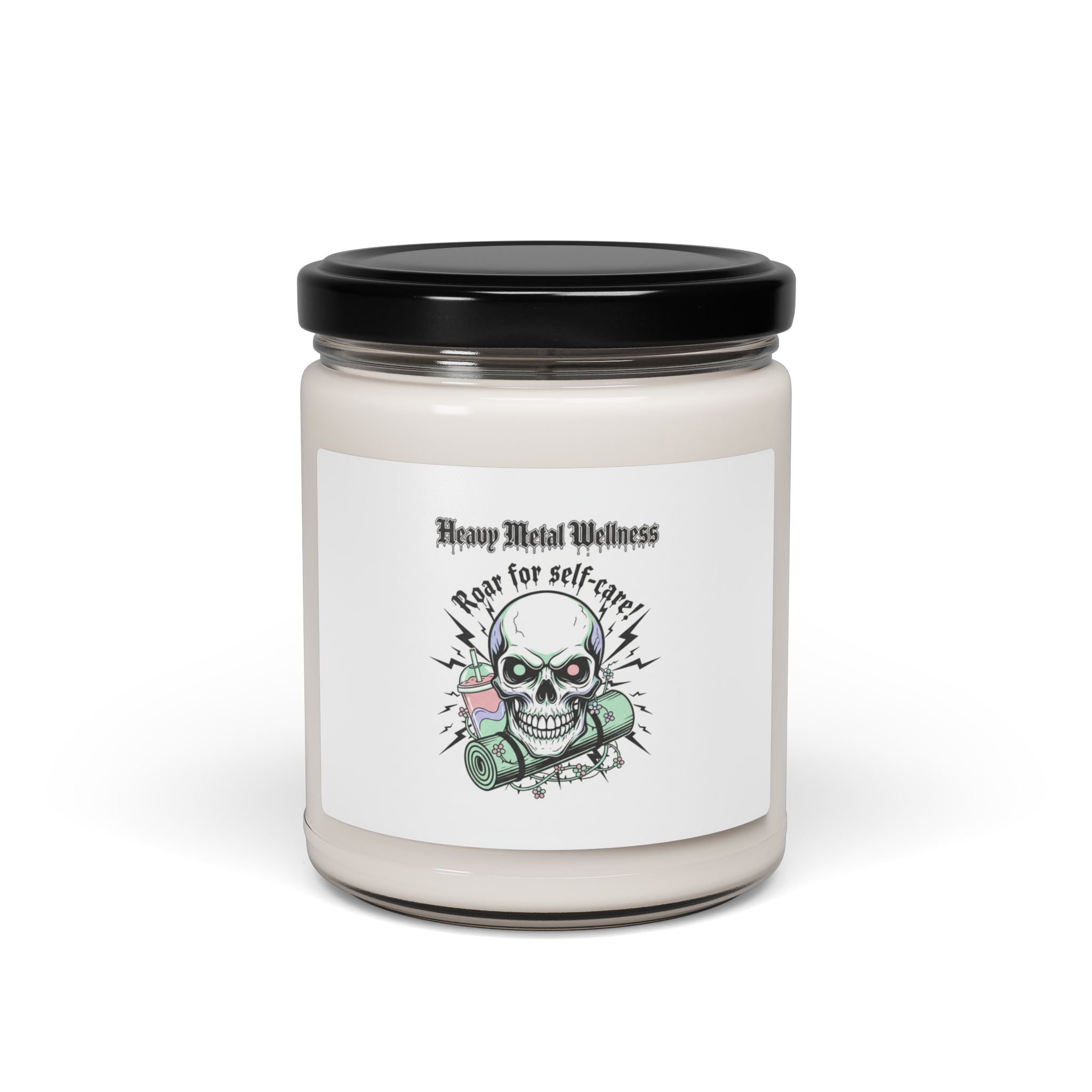 Heavy Metal Wellness Skull Candle | 9oz Scented Soy Candle, gothic wellness quote