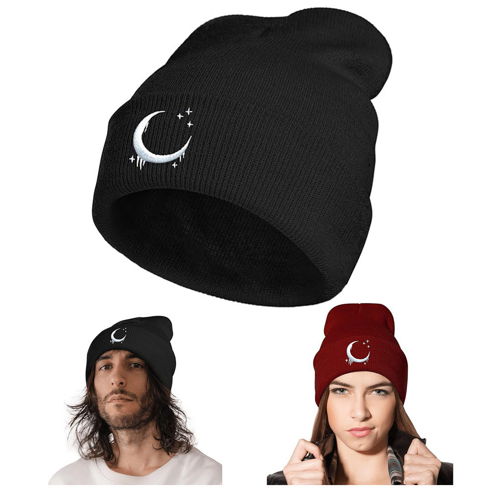 Embroidered Moon & Stars Knit Beanie Hat