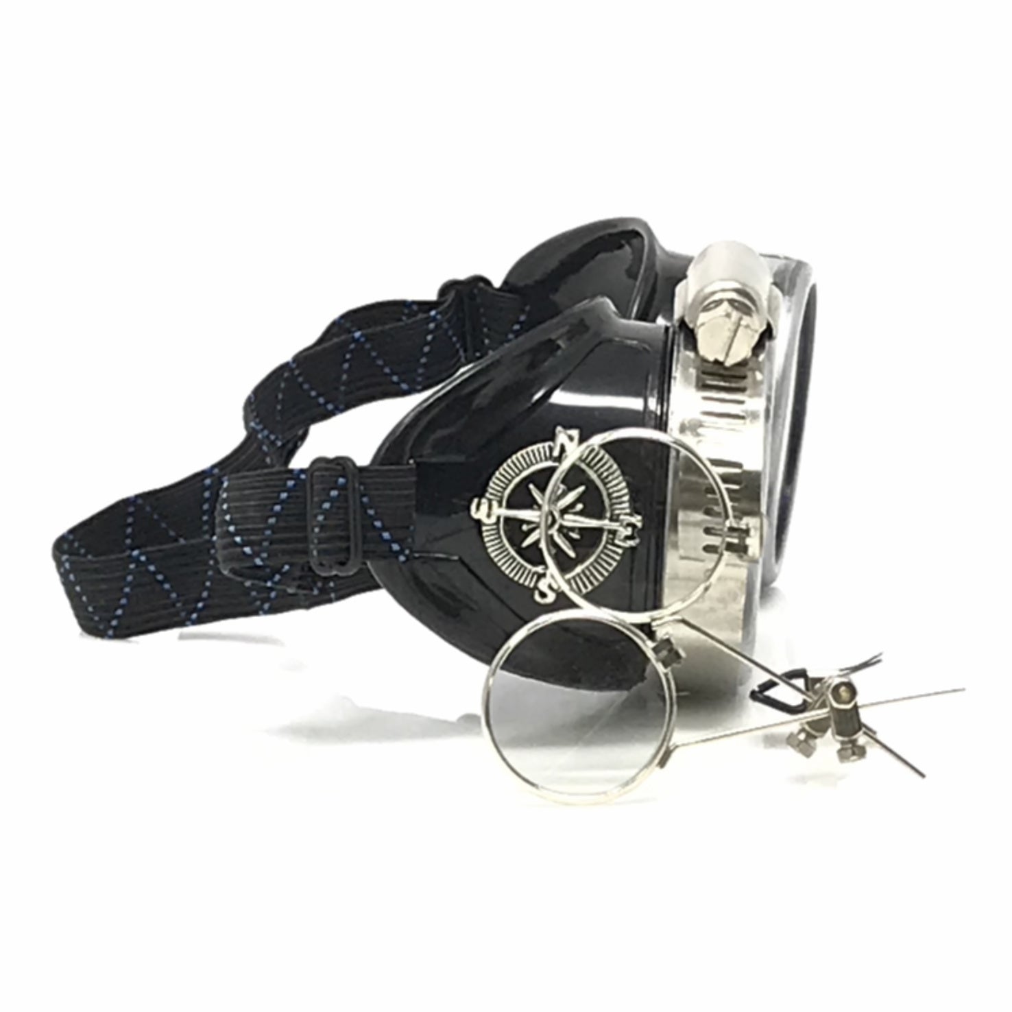 Diesel goth punk Metallic Goggles with magnifying eye loupes red lenses