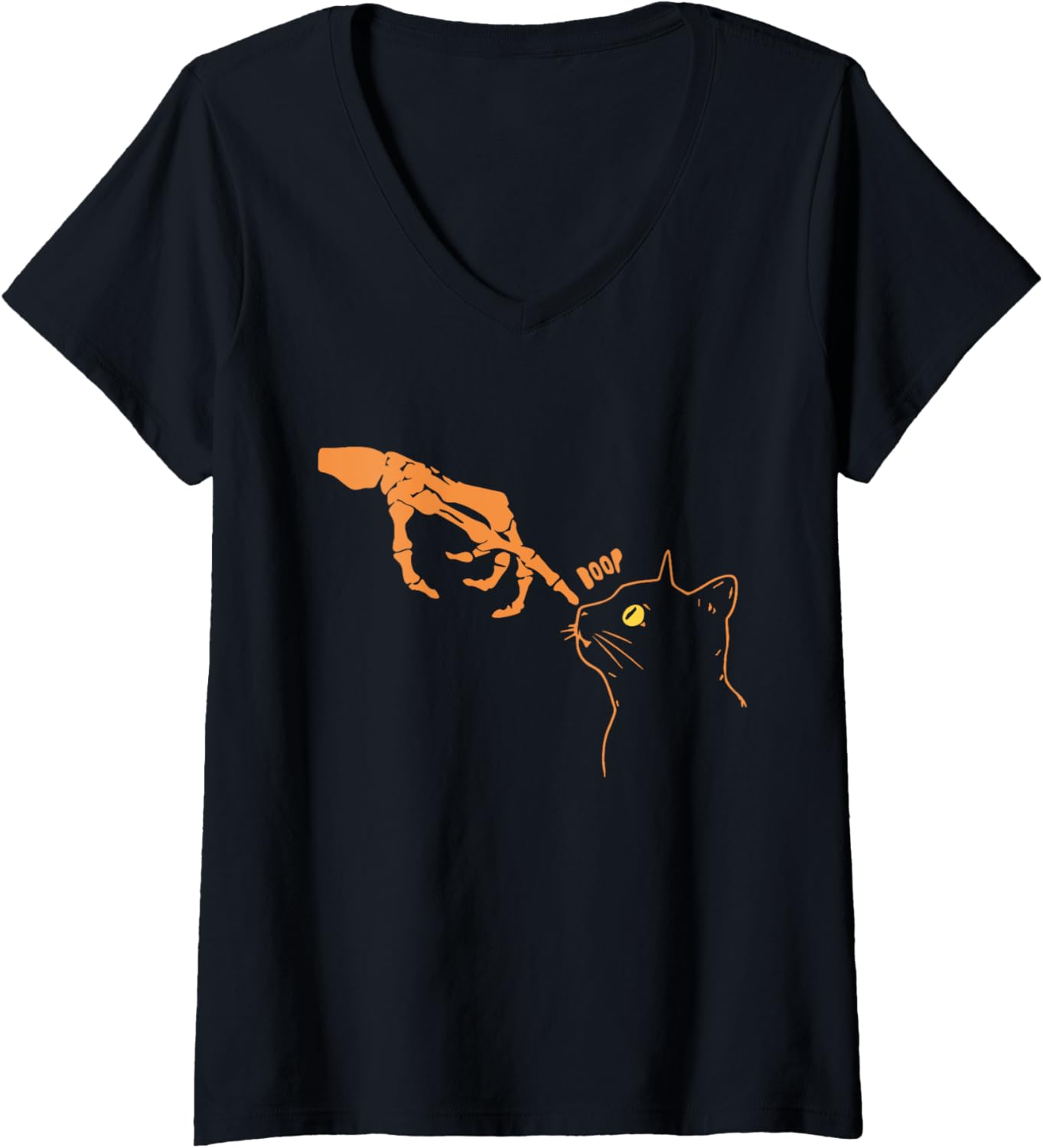 Womens Funny Skeleton Hand Goth Boop Cat Nose Spooky Halloween V-Neck T-Shirt