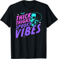 Thick Thighs Spooky Vibes Funny Halloween Skull Pastel Goth T-Shirt