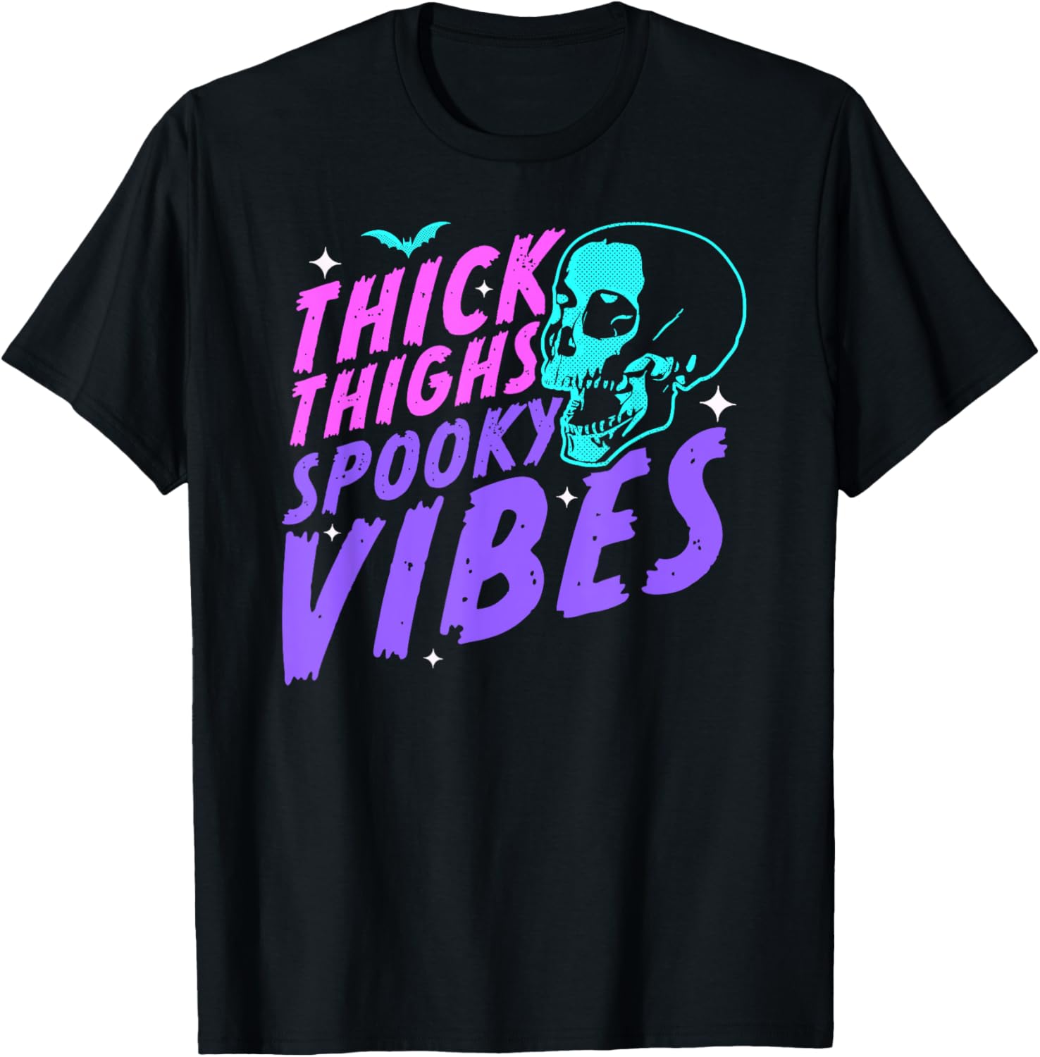 Thick Thighs Spooky Vibes Funny Halloween Skull Pastel Goth T-Shirt