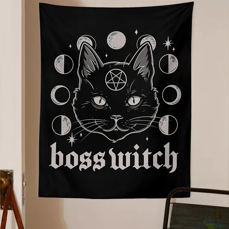 DecorBites™ Cat Witchcraft Black Tapestry Wall Hanging Baphomet Occult Home Decor