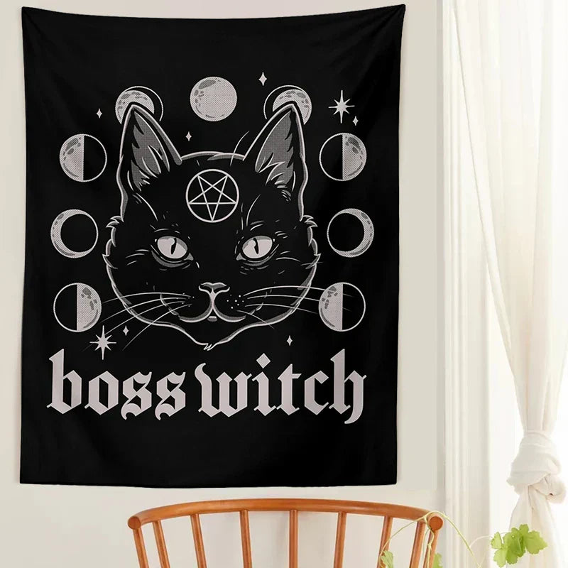DecorBites™ Cat Witchcraft Black Tapestry Wall Hanging Baphomet Occult Home Decor
