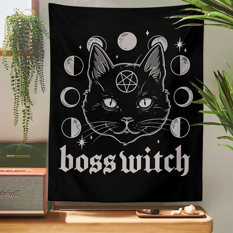DecorBites™ Cat Witchcraft Black Tapestry Wall Hanging Baphomet Occult Home Decor