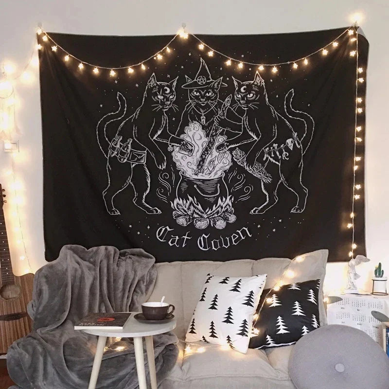 DecorBites™ Cat Coven Mysterious Baphomet Occult Wall Tapestry Home Decor