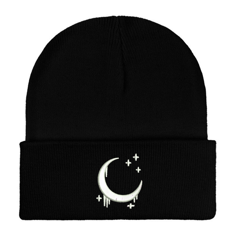 Embroidered Moon & Stars Knit Beanie Hat