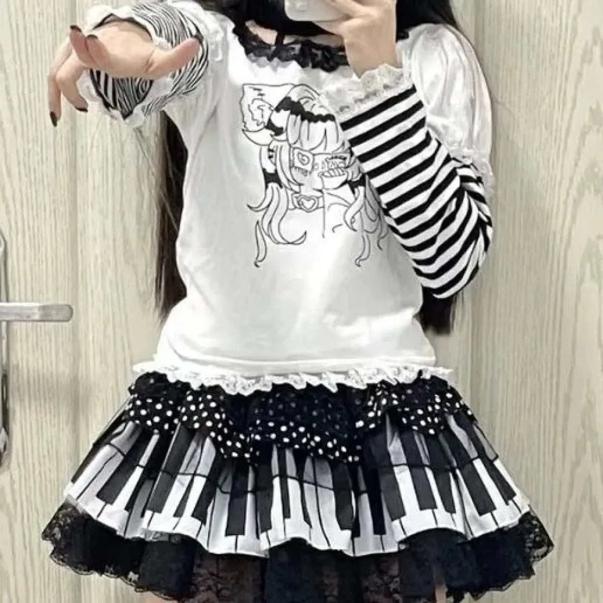 Piano Skirt – Gothic Lolita Polka Dot Lace