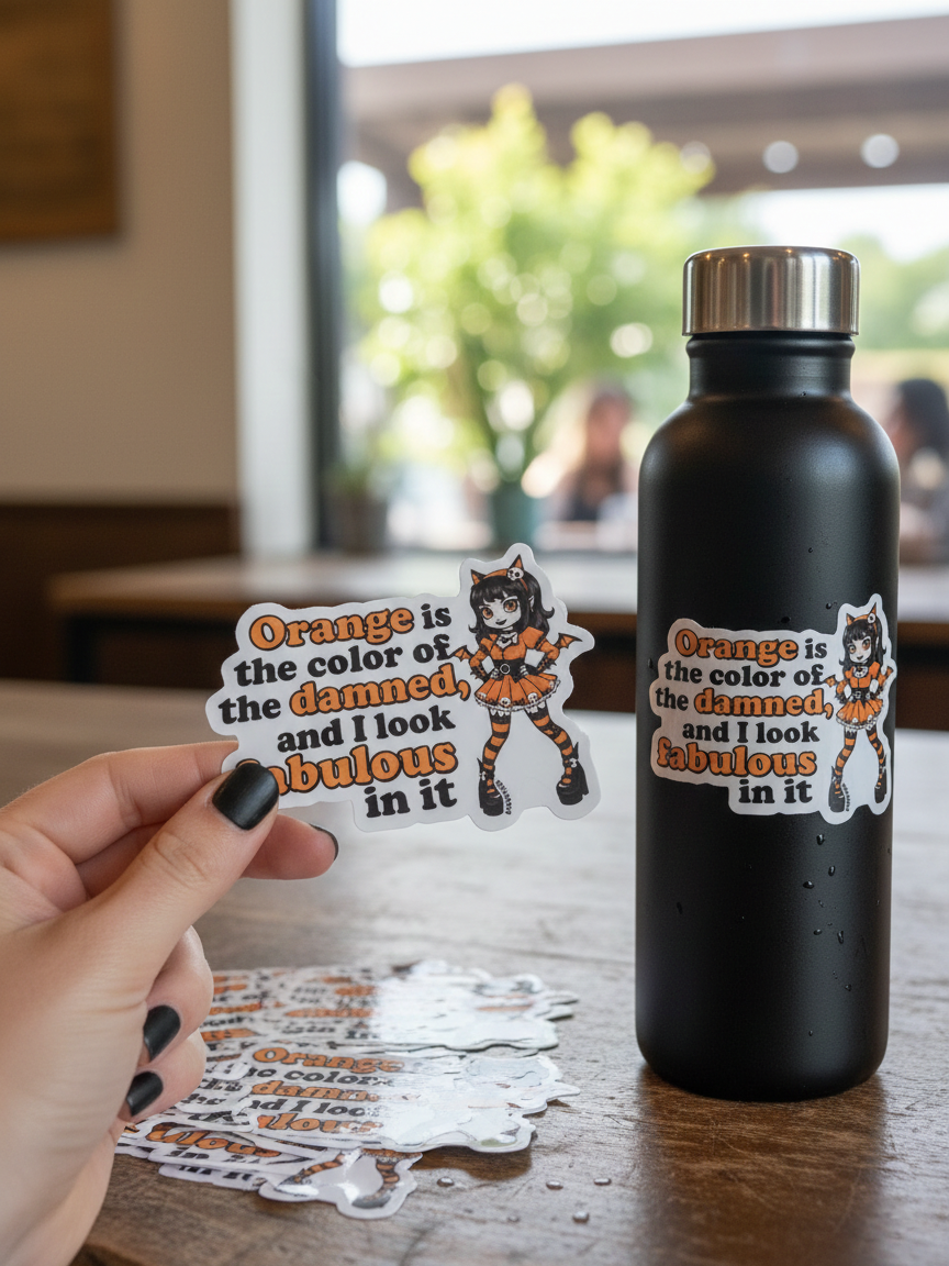 "Orange is My Favorite Color" Goth Creepy Cute Vinyl Sticker (3"x2")