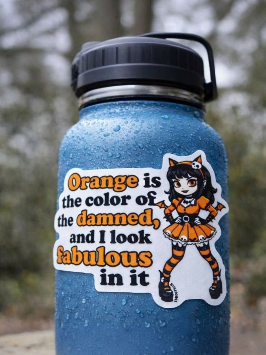 "Orange is My Favorite Color" Goth Creepy Cute Vinyl Sticker (3"x2")